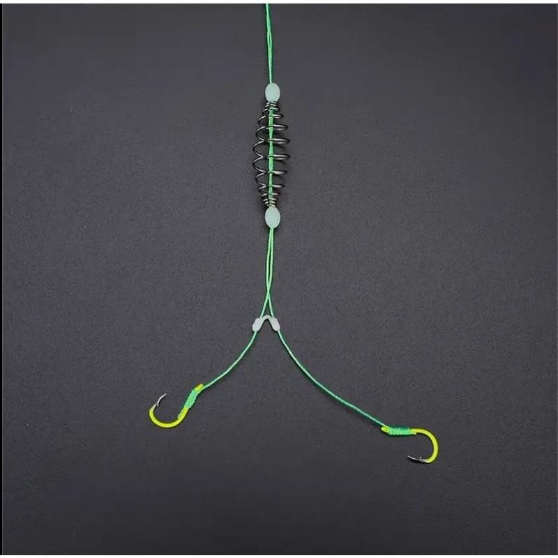 5 Pack Spring Bait Cage with dual fluorescent hooks - hand tied Carp Bait cages with hooks