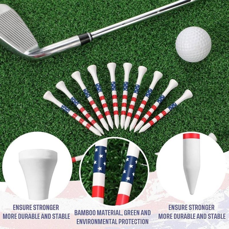 Flag Pattern Golf Tees, 50 100pcs Professional Durable Golf Tees, Patriotic Golf Tees, Long Golfing Tees for Men Women, Golf Accessories