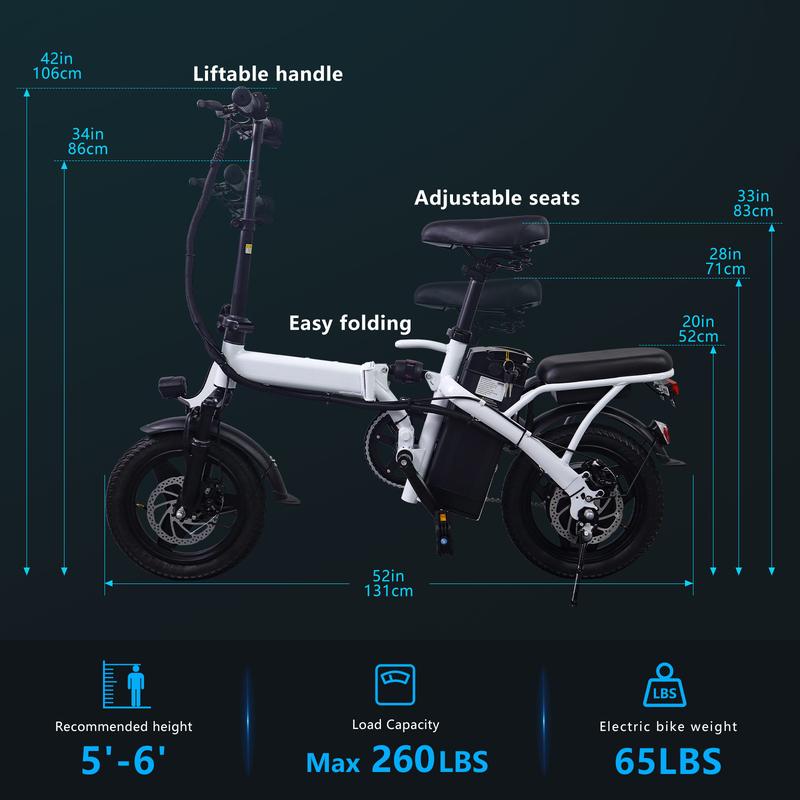 14Inch Folding Electric Bike 48V12Ah High Speed E Bike Air TiresFront and Rear Disc Brake Design LED Range 32Miles Portable Electric bicycle