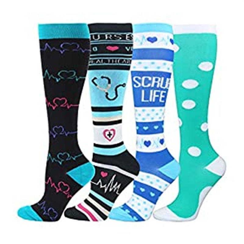 4 PC Sports Socks Mixed Pattern Breathable Knee High Socks for Women&Men, Sports Socks for Athletic, Soccer, Daily, Running, For Fall Deals, For Halloween