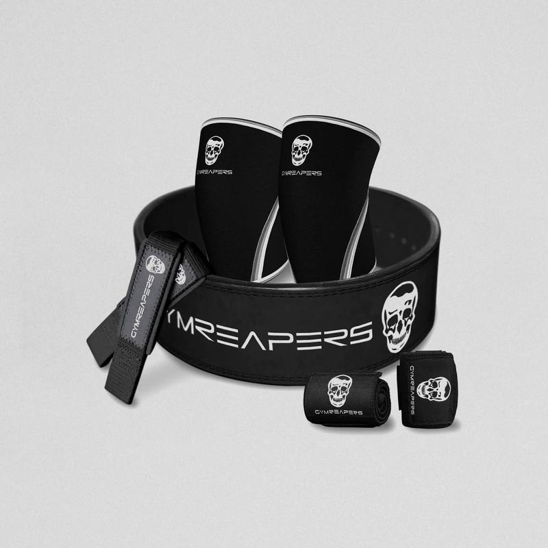 GYMREAPERS Strength Kit - 10MM Lever Belt, 7MM Knee Sleeves, Padded Lifting Straps, 18