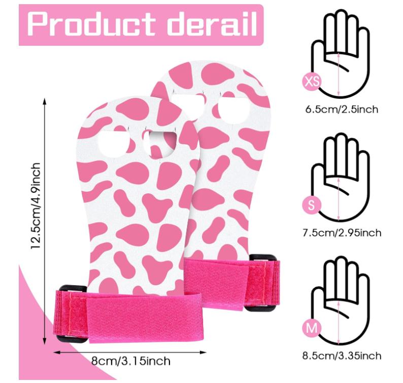 Gymnastics Hand Grips for Girls Youth, Cow Print Gloves for Bar and Palm Protection