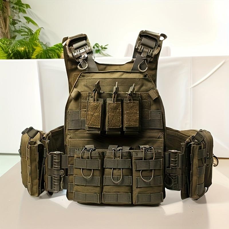 Tactical Sports Vest for Outdoor Activities, Adjustable Lightweight Military Training Plate Carrier Vest with Pouches, Universal Fit, Polyester Material, Multi-Season - Perfect for Hiking, Running & Camping