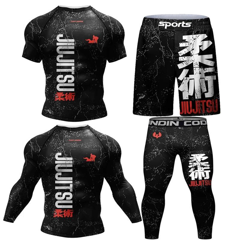 New kimono jiu jitsu rashguard for men MMA T-shirt + pant 4 pcs set Muay Thai shorts BJJ rash guard gym boxing jerseys sportswear