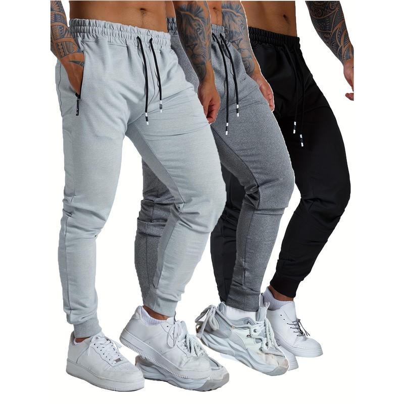 3PCs Men's Sports Pants Men's Tapered Jogger Pants Sports Pants with Zipper Pocket for Workout, Jogging, Running