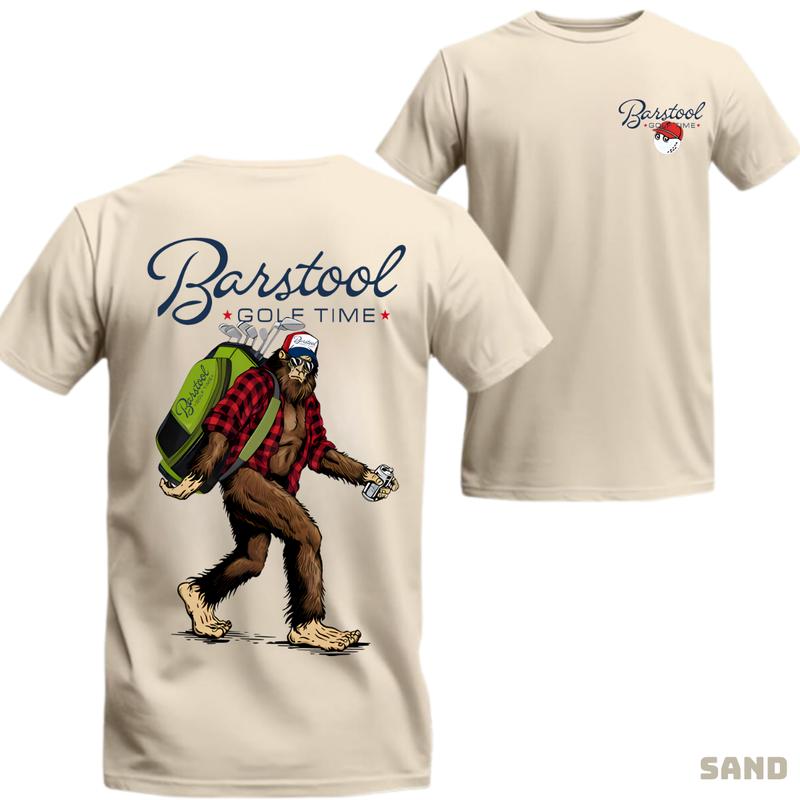 Bigfoot Barstool Golf 2 Side Unisex Shirt - Men's Cotton Tee for Outdoors Sports - T-Shirt, Fabric. Crewneck