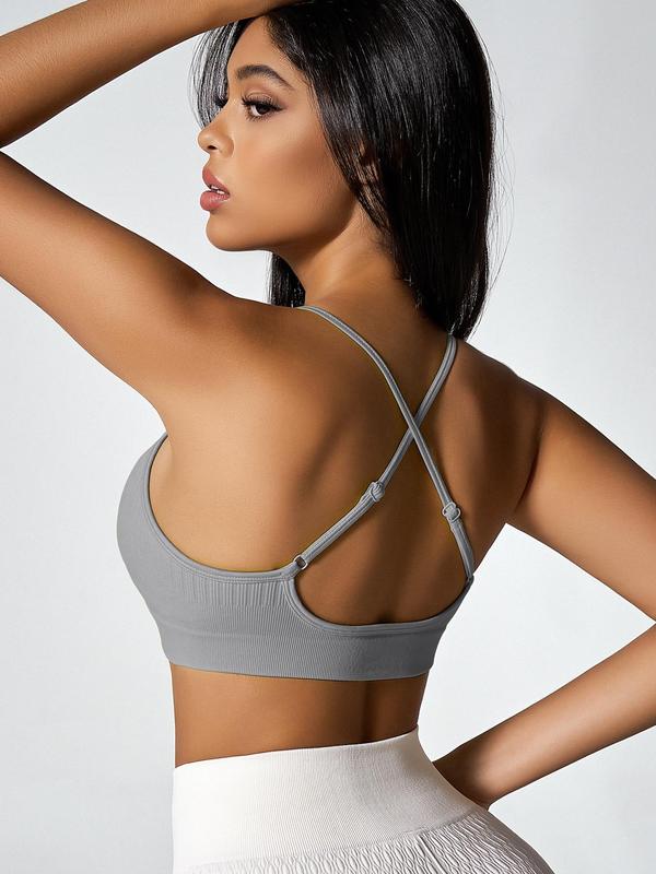 Women's Plain Criss Cross Backless Sports Bra, Sporty Casual High Stretch Adjustable Strap Summer Lingerie Top, Ladies Sportswear for Yoga Gym Workout, Tiktop Shop