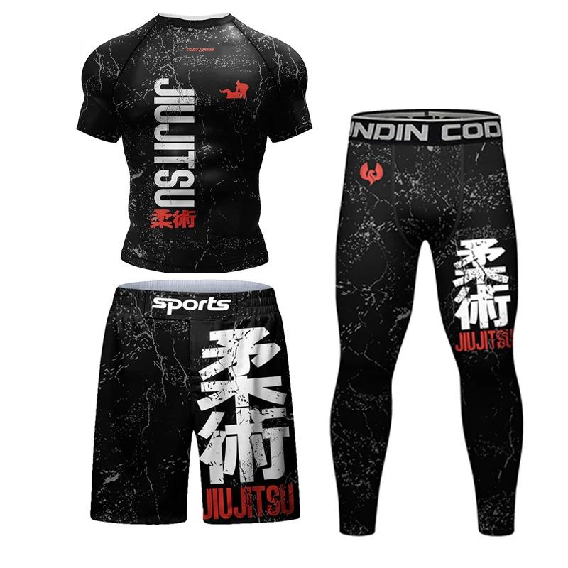 New kimono jiu jitsu rashguard for men MMA T-shirt + pant 4 pcs set Muay Thai shorts BJJ rash guard gym boxing jerseys sportswear