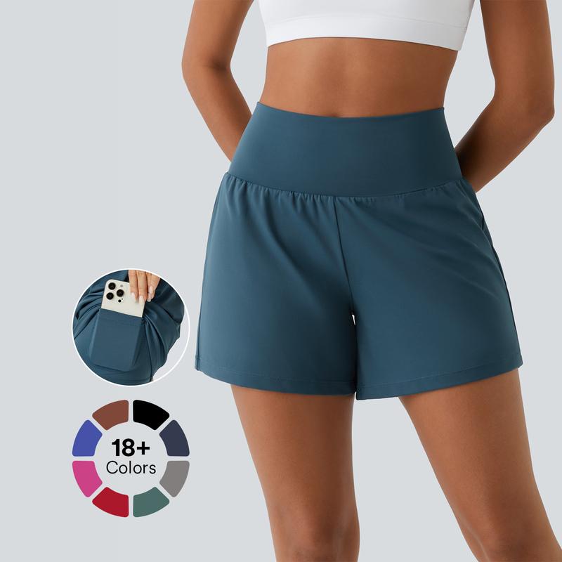 Halara Super High Waisted Back Pocket & Side Hidden Pocket 2-in-1 Yoga Shorts 5''-Longer Length