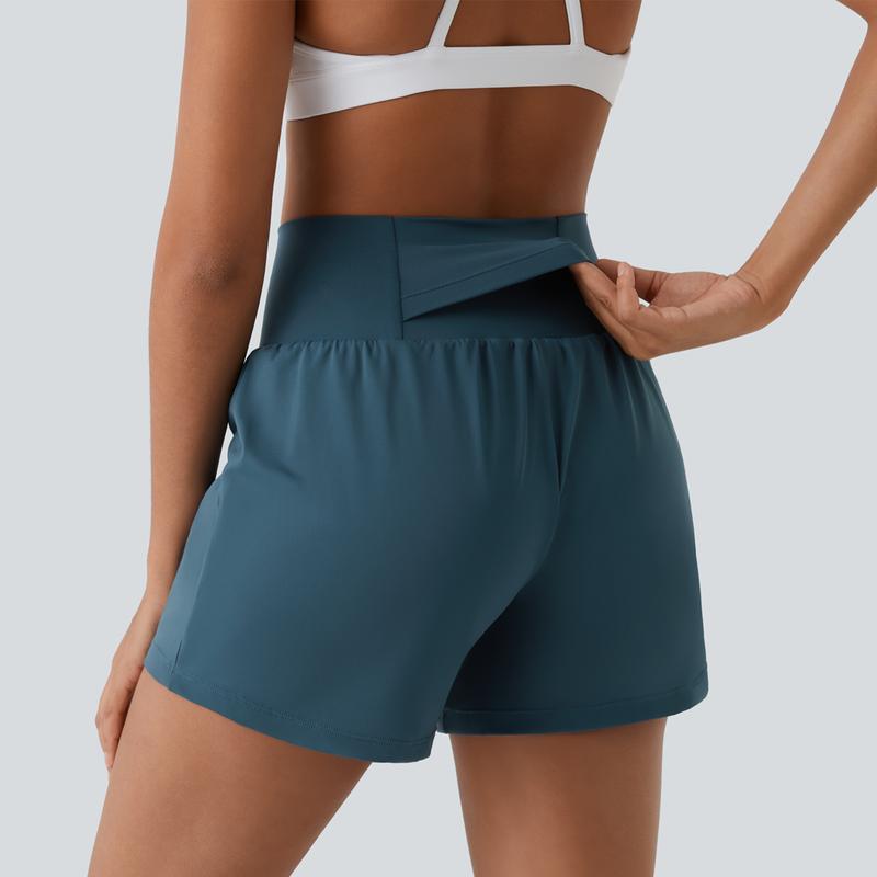 Halara Super High Waisted Back Pocket & Side Hidden Pocket 2-in-1 Yoga Shorts 5''-Longer Length