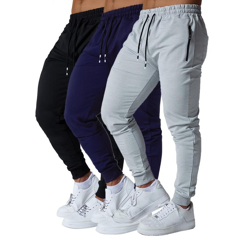 3PCs Men's Sports Pants Men's Tapered Jogger Pants Sports Pants with Zipper Pocket for Workout, Jogging, Running