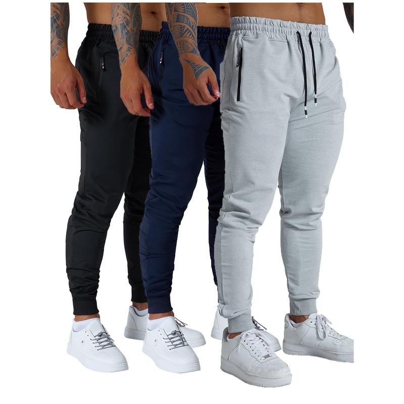 3PCs Men's Sports Pants Men's Tapered Jogger Pants Sports Pants with Zipper Pocket for Workout, Jogging, Running