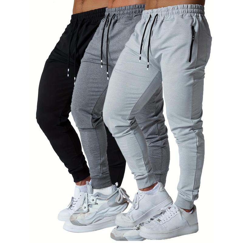 3PCs Men's Sports Pants Men's Tapered Jogger Pants Sports Pants with Zipper Pocket for Workout, Jogging, Running