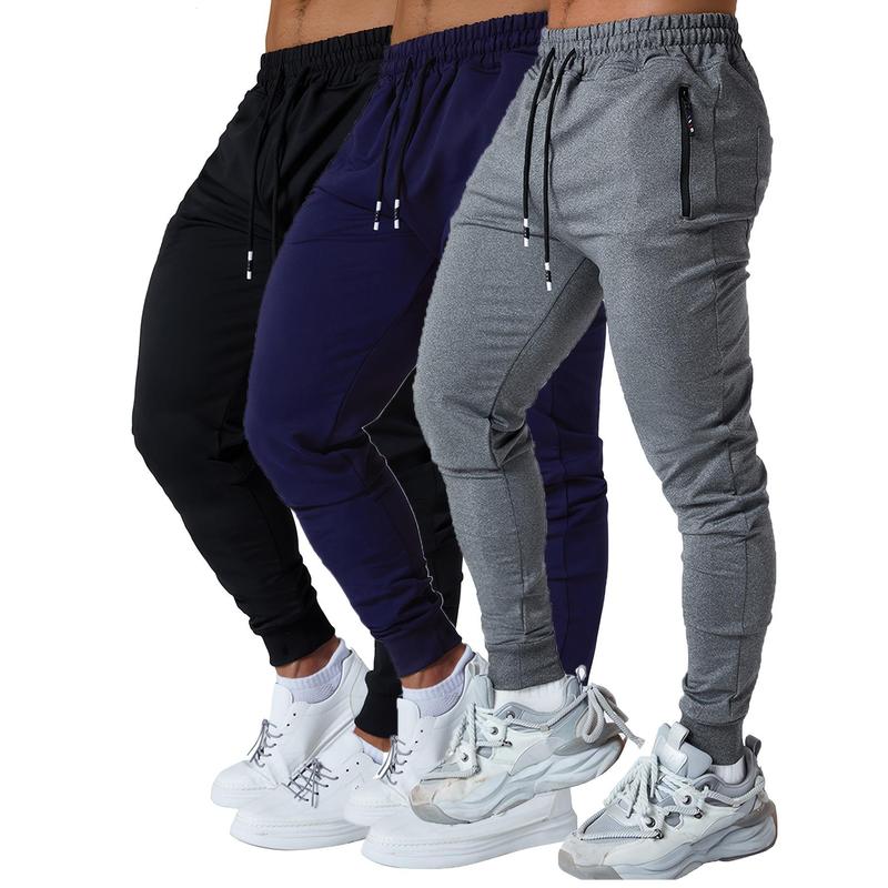 3PCs Men's Sports Pants Men's Tapered Jogger Pants Sports Pants with Zipper Pocket for Workout, Jogging, Running