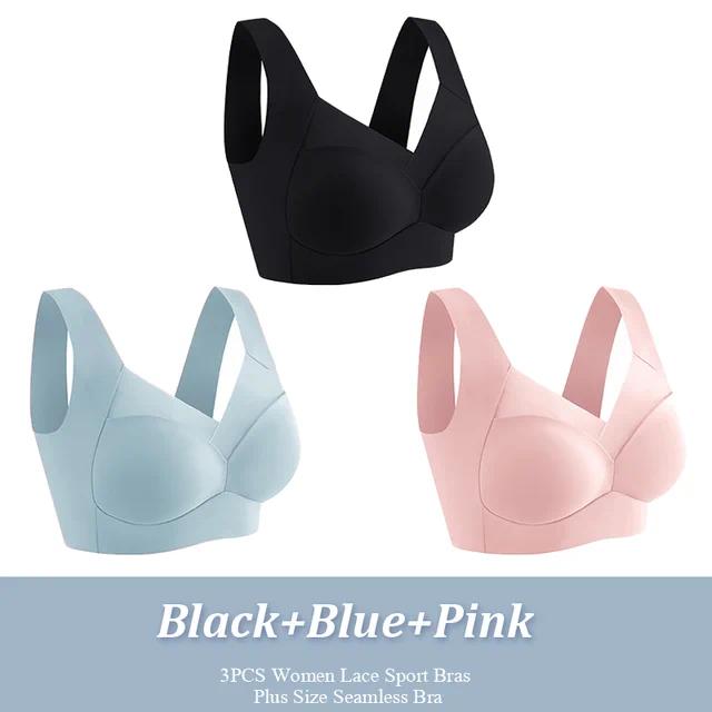 3Pcs Women Sport Bras Plus Size Seamless Lace Bra Bralette Backless Lady Brassiere Vest Female Gathers Shock-Proof Wireless Top