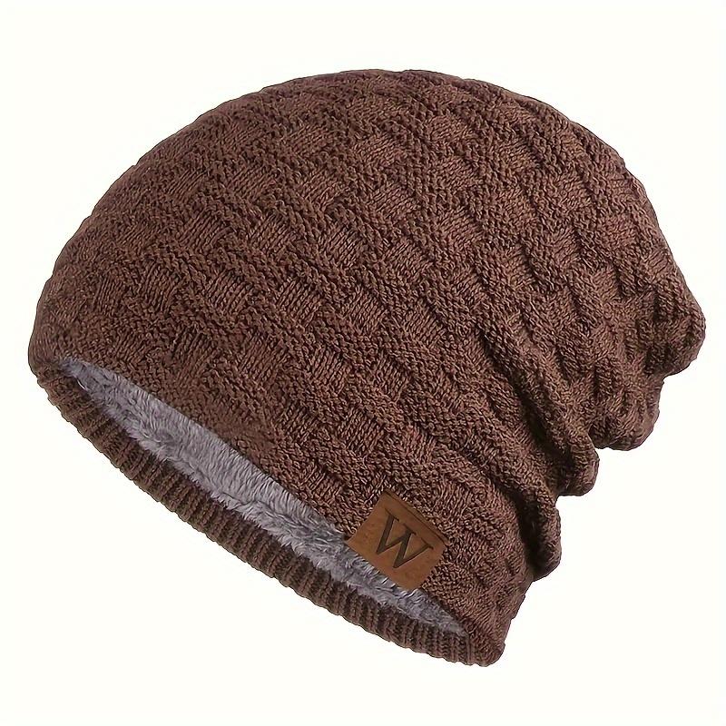 1pc Men's Fleece Lined Knitted Hat For Autumn And Winter, Thickened Ear Protection Hat For Cycling Skiing Outdoor Sports, Ideal choice for Gifts