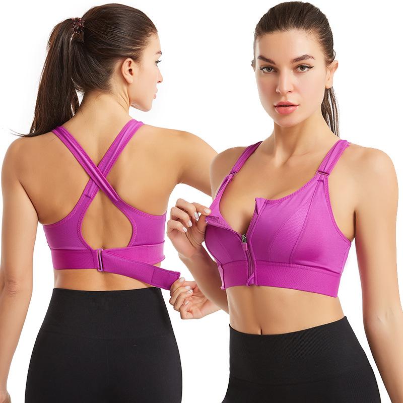 3Pcs Women's Plus Size Sports Bra, Fashion Front Zip-up Design, Breathable Full Coverage Workout Bra For Yoga & Fitness