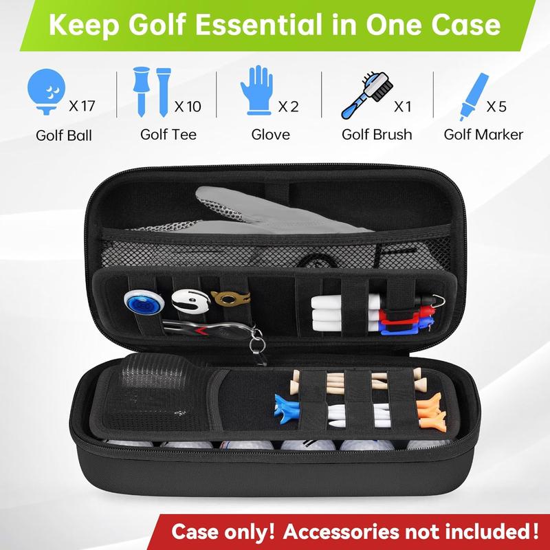 Golf Glove Holder with Removable Golf Glove Shaper, Protective Hard Shell Golf Accessories Case Bag with 2 Dividers Fits Balls, Tees, Markers, Divot Tools, Golf Essentials, Golf Gifts for Men