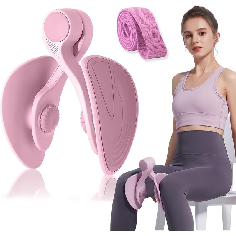 Pelvic Floor Repair Kegel Exercise Equipment, 35lb Thigh Master for Inner Thigh Workouts, Pilates for Home and Under Desk Exercises, Suitable for Men and Women, Pink with Band.