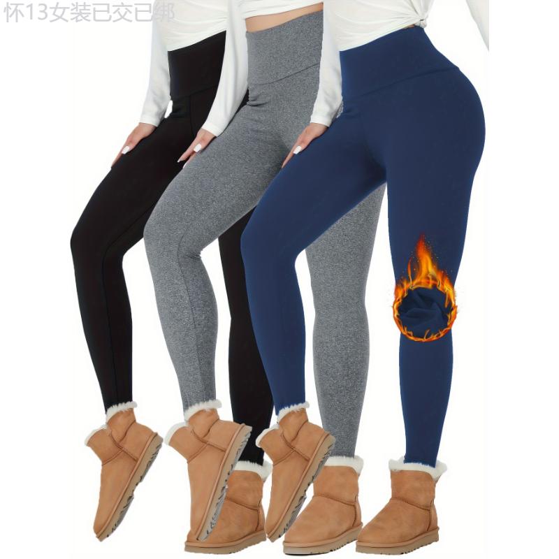 3pcs Thermal Fleece Lined High Waisted Womens Sports Leggings, Workout Winter Warm Thick Tights Soft Yoga Pants