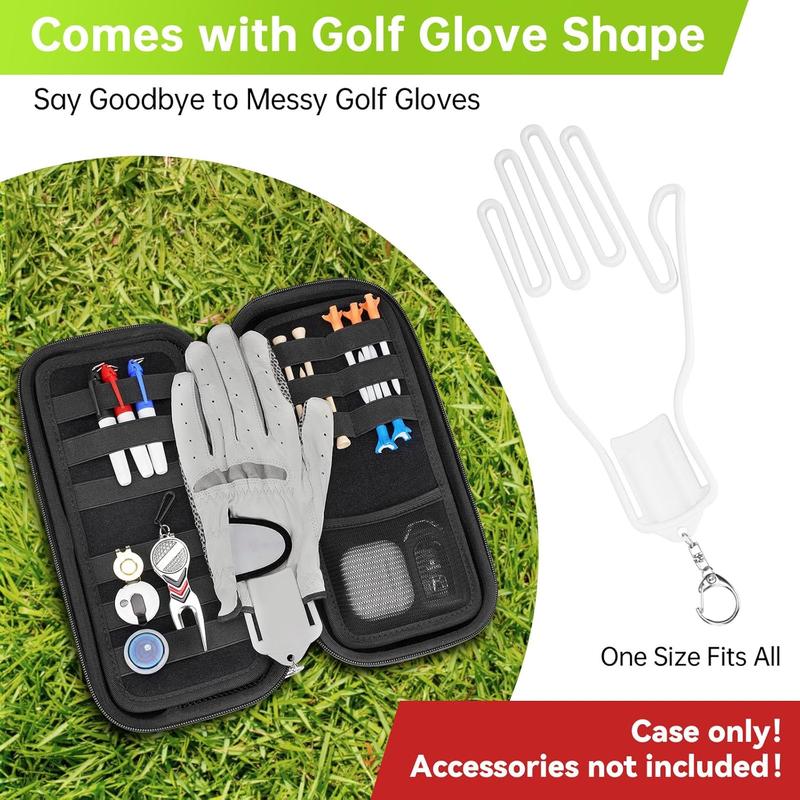 Golf Glove Holder with Removable Golf Glove Shaper, Protective Hard Shell Golf Accessories Case Bag with 2 Dividers Fits Balls, Tees, Markers, Divot Tools, Golf Essentials, Golf Gifts for Men