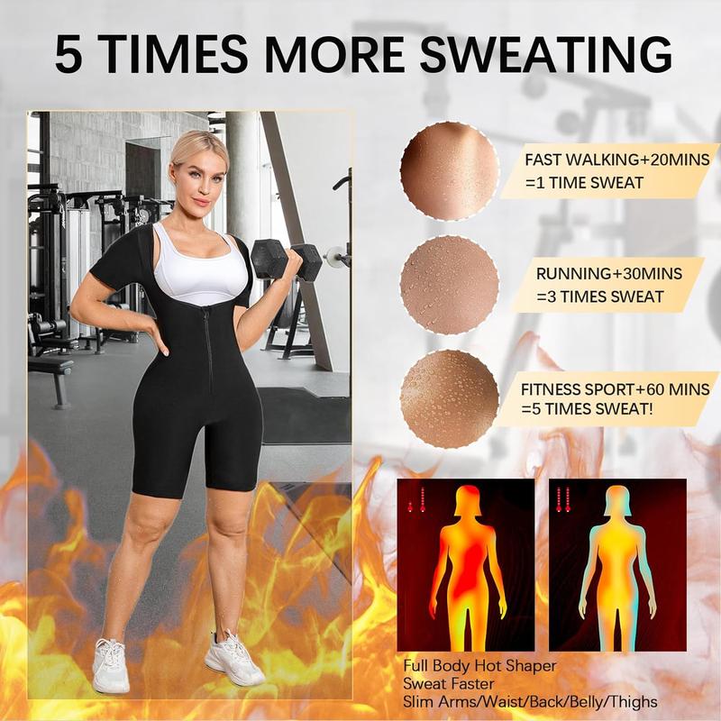 IYDoaMea Women's 3-in-1 Thermal Sauna Sweat Suit - Zippered Body Shaper For Tummy & Waist Slimming romper sport