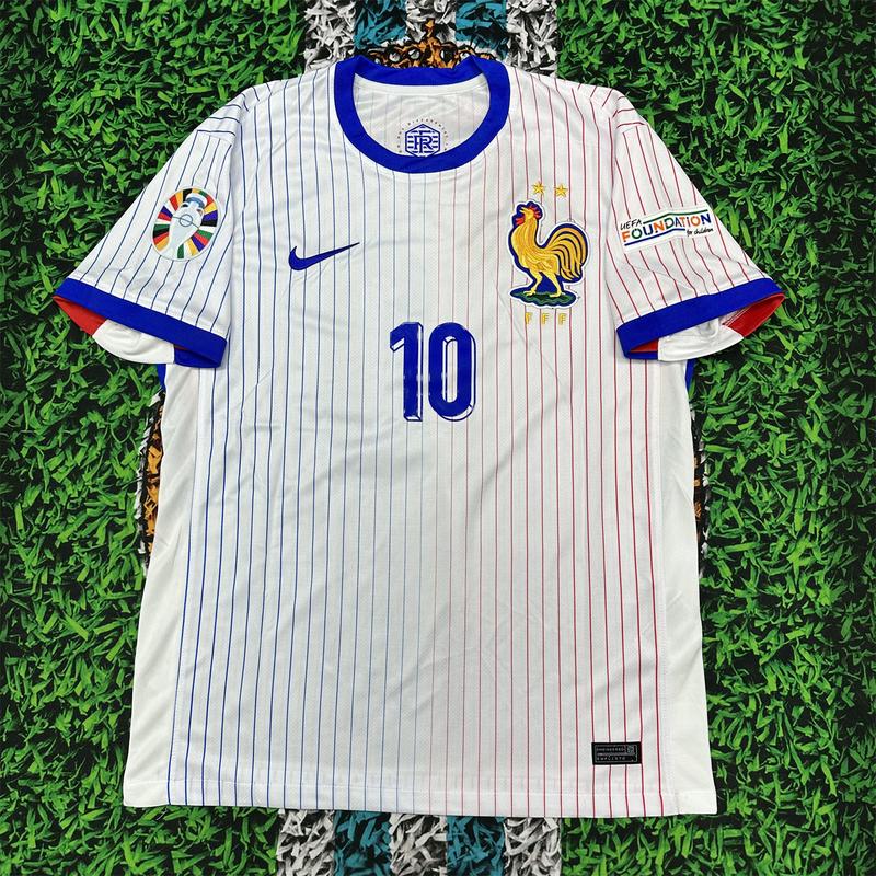 Nike  Euro 2024 France Away Mbappe Number No.10  Short Sleeve Soccer  Jersey