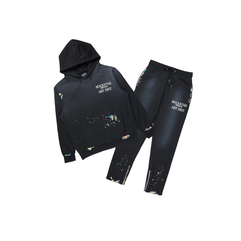 Rockstar Art Dist. Black Slim Hoodie Track Set