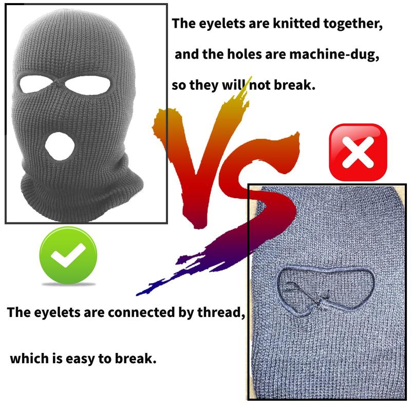 3 Hole Winter Knitted Mask 2 Conts Full Face Cover Ski Scarf Mask Warm Balaclava for Adult Skiing, Motorcycle,Wind Protection