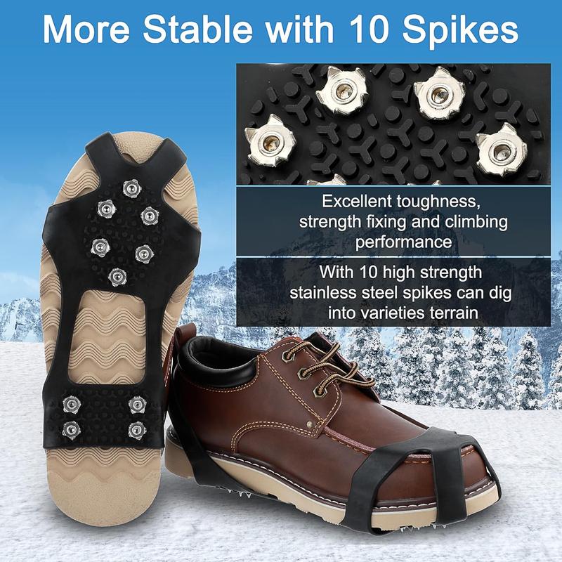 Crampons Ice Cleats for Shoes and Boots, Traction Cleats Ice Snow Grips with 10 Stainless Steel Spikes, Winter Outdoor Anti-Slip Crampon for Walking, Fishing, Climbing and Hiking