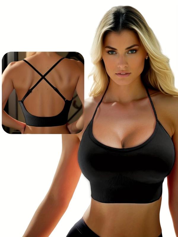 Women's Criss Cross Backless Breathable Sports Bra for Spring, Bras for Women, Solid Comfortable Wireless Push Up Bra, Summer Wear 2024, Softness Lightweight Lingerie Bralette for Women's Daily Wear