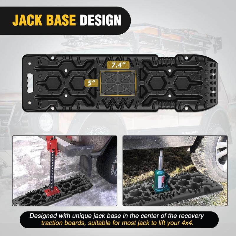 Nilight Recovery Off-Road Traction Boards with Jack Lift Base Emergency Tire Ladder Mats for 4WD 4X4 Mud Sand Snow with 2PCS Mounting kit Carry Bag 2 leashes (Black)