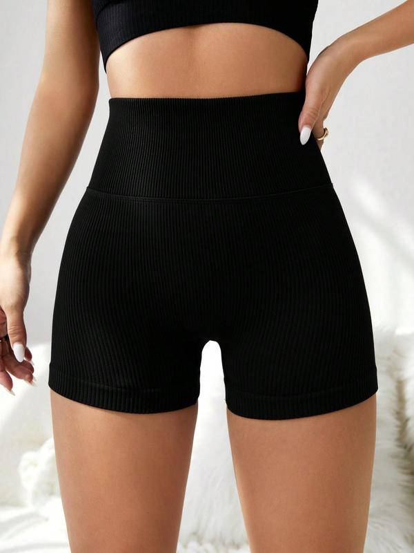 Women's Solid High Waist Sports Gym Shorts, Breathable Comfortable Seamless High Stretch Skinny Shorts, Ladies Sportswear for Indoor Outdoor Wear