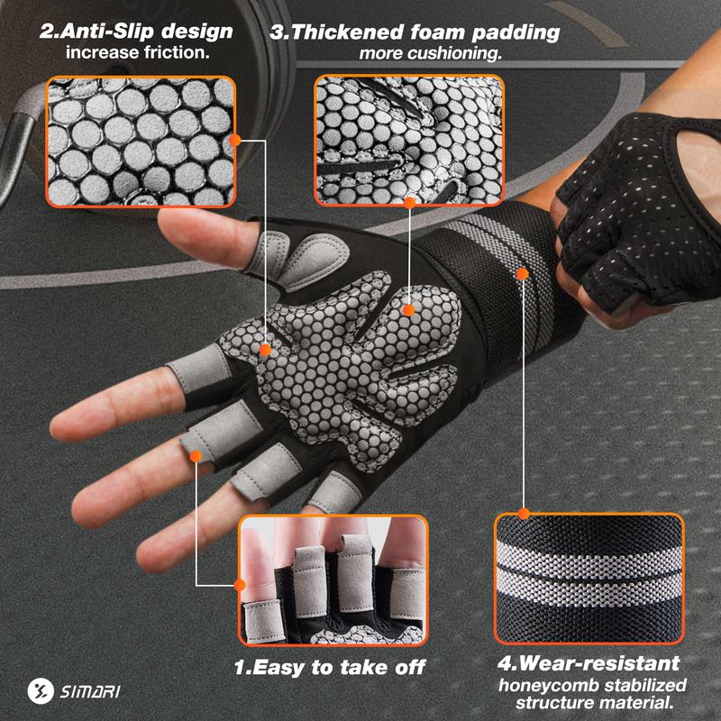 SIMARI Breathable Workout Gloves for Men Women, Padded Weight Lifting Gloves with Wrist Wraps Support, Full Palm Protection, Gym Training SG902 half-finger glove