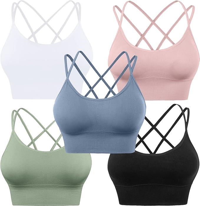 Cross Back Sport Bras Padded Strappy Criss Cross Cropped Bras for Yoga Workout Fitness Low Impact women exercise cycling clothing compression training