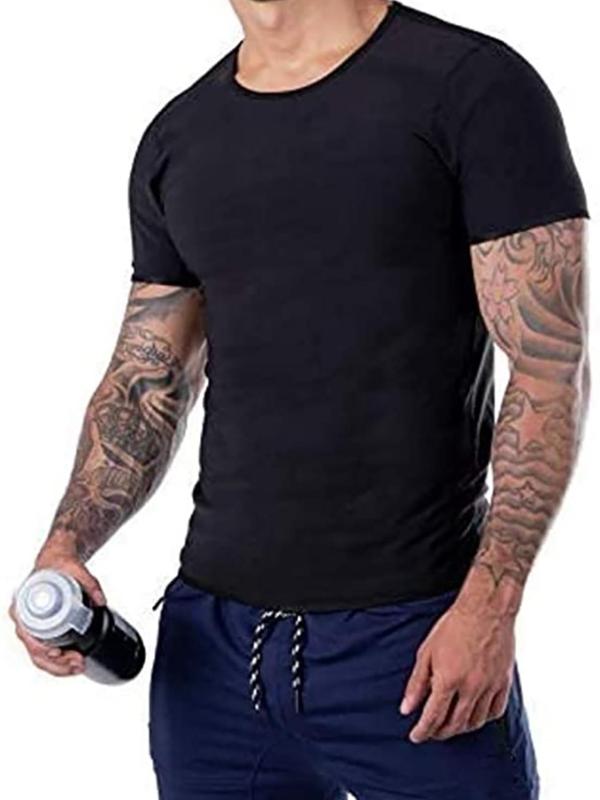 Men's Round Neck Sauna Top, Casual Regular Fit Short Sleeve Sauna Top for Gym Workout, Sport & Outdoor Clothing for All Seasons