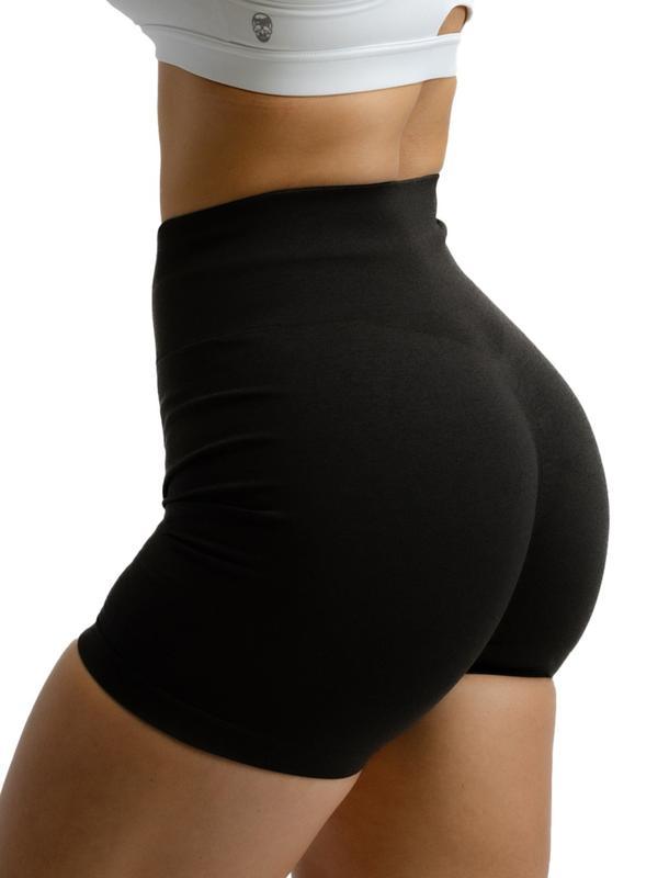 Women's high waist belly suction moisture wicking perspiration breathable, double belt. Squat protective running Yoga fitness body tight seamless high spring sports shorts