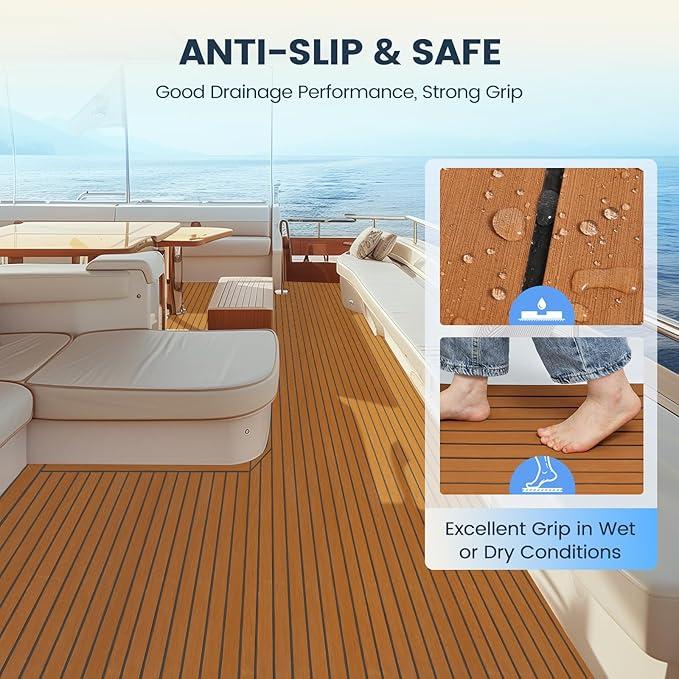 Boat Flooring EVA Foam Boat Decking Faux Teak Marine Flooring Boat Sea Deck Flooring for Yacht, Motorboat, RV, Kayak and Swimming Pool