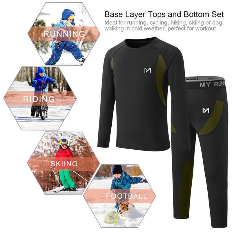 MEETWEE Winter Kids Warm Thermal Underwear Set Sport Long John Base Bottom Long Sleeve Top+Bottom long sleeve clothing