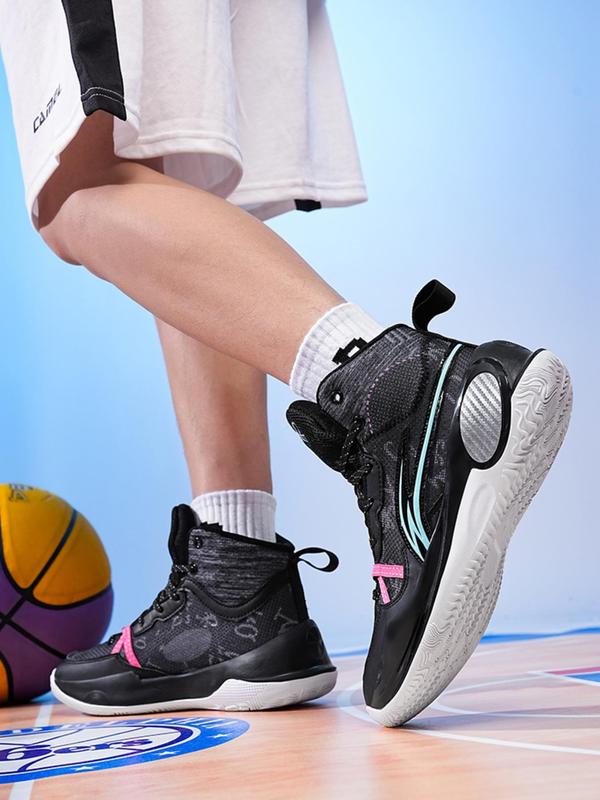 Unisex Colorblock Lace Up Basketball Shoes, Sporty Breathable Comfortable Non-slip Basketball Shoes, Basketball Footwear for Men & Women Athletic Shoes