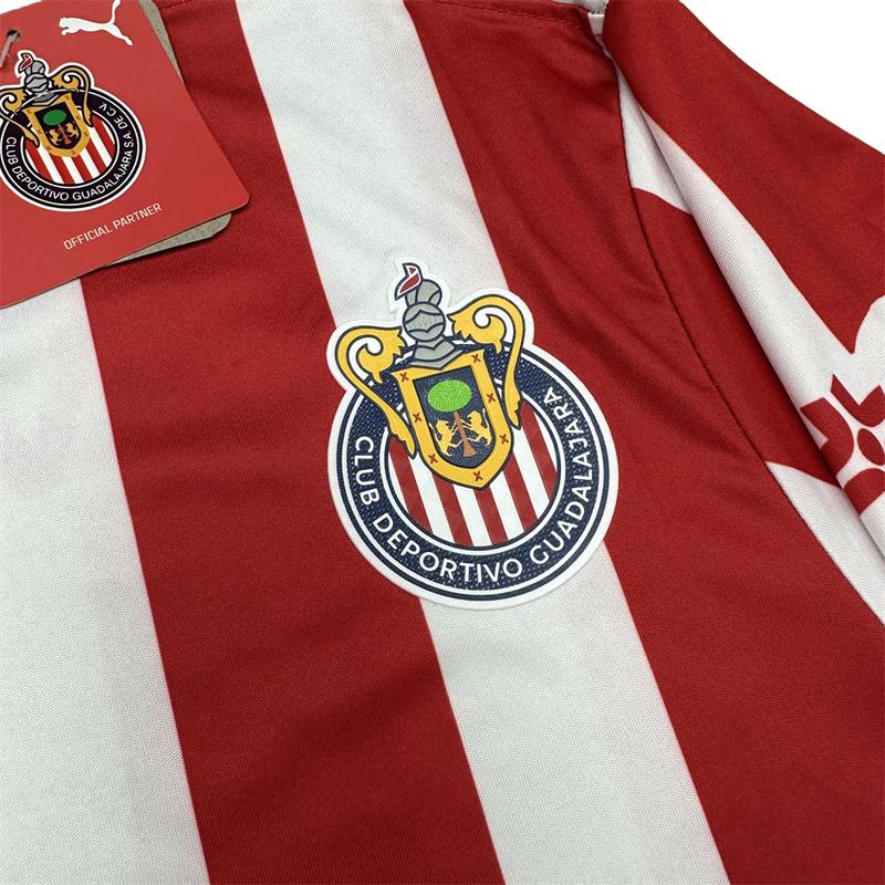 Puma 2425 Chivas Guadalajara Away Jersey Mexico Red and White Stripe Short Sleeve Soccer Jersey LIGAMX