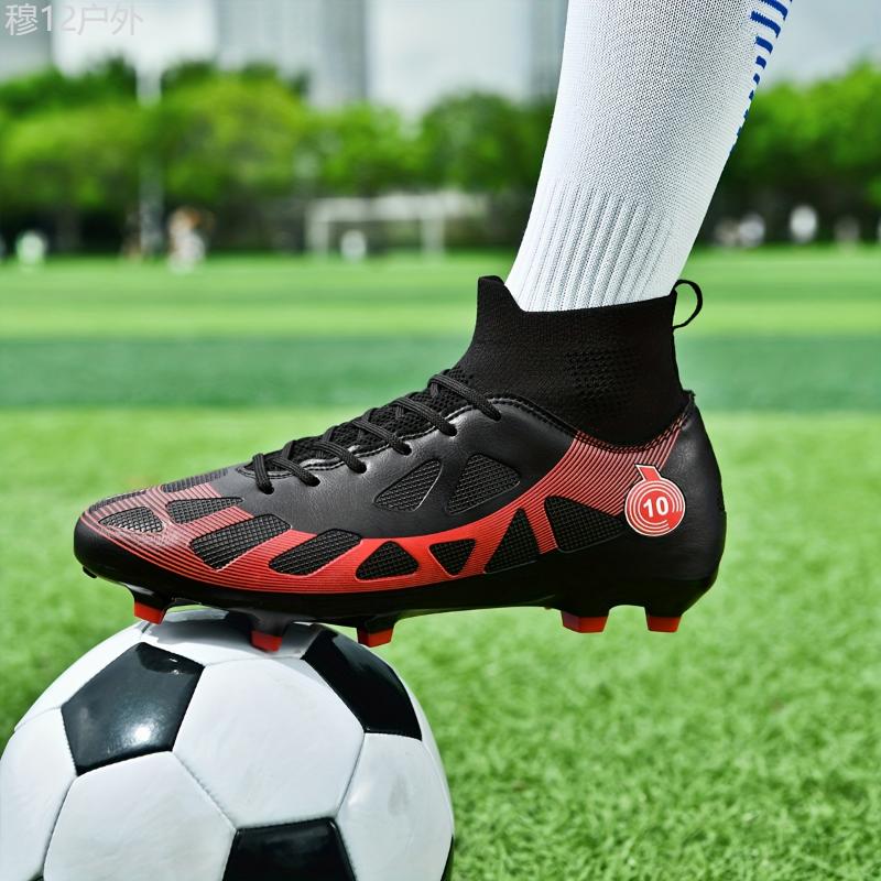 Professional High Top FG Football Boots, Breathable Lace Up Anti-skid Soccer Cleats for Men, Outdoor Summer Rainy Day Training and Competition