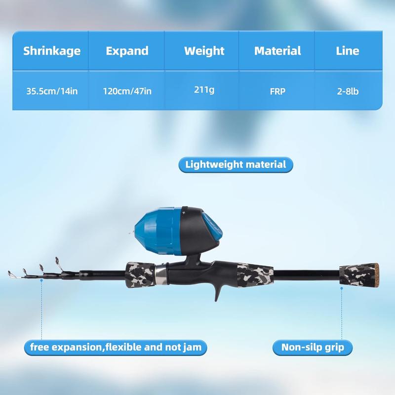 Kids Fishing Pole Kit SetPortable Telescopic Fishing Rod and Reel Combo Full Kits for Boys, Girls, Beginner, Youth