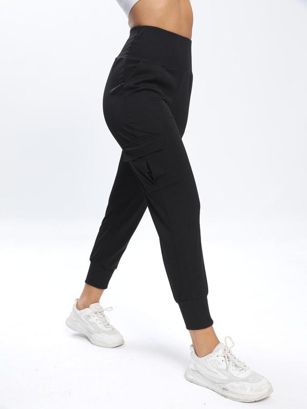 Women's Solid High Waist Pocket Joggers, Quick Drying Breathable Comfortable Sports Sweatpants for Running Training, Ladies Sportswear for All Seasons