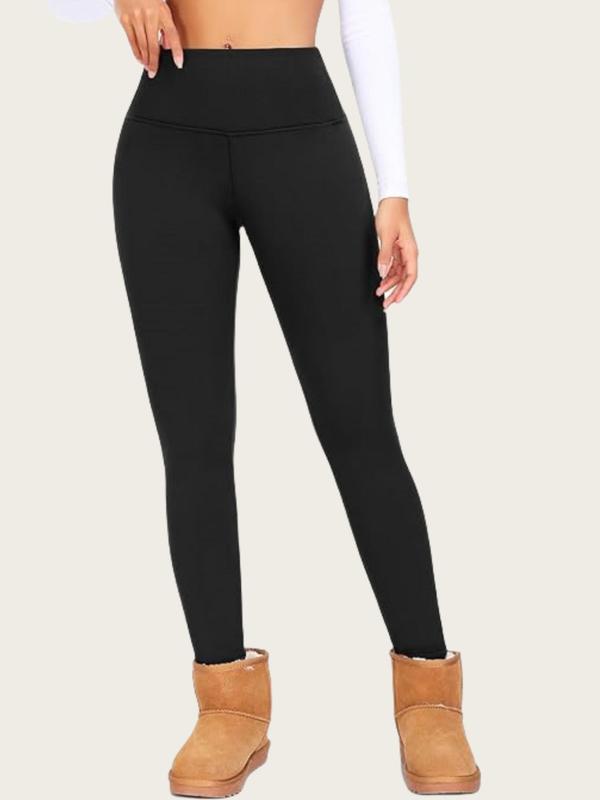 Women's Solid High Waist Thermal Lined Leggings, Casual Comfy Warm Skinny Yoga Pants for Daily Wear, Ladies Bottoms for Fall & Winter