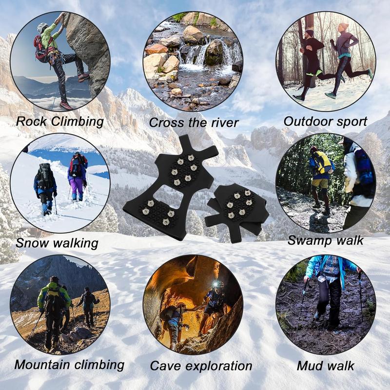 Crampons Ice Cleats for Shoes and Boots, Traction Cleats Ice Snow Grips with 10 Stainless Steel Spikes, Winter Outdoor Anti-Slip Crampon for Walking, Fishing, Climbing and Hiking