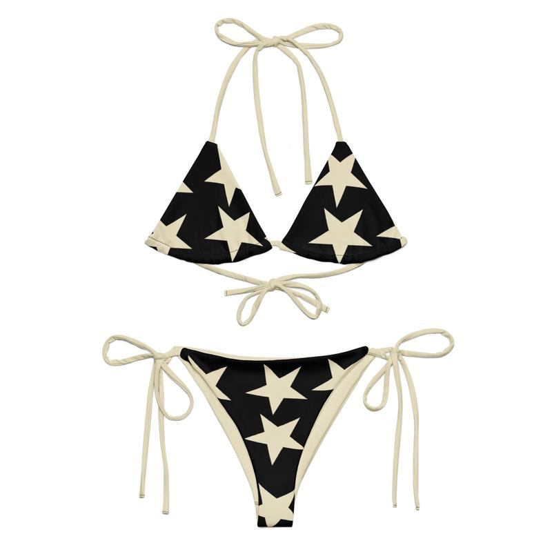 Black Vintage Large Stars Bikini Retro Print Stars Bikini