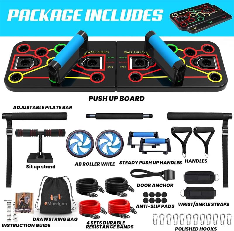 LALAHIGH multifunctional fitness kit: includes a sit-up stand, resistance bands, Pilates bar, ab roller wheel, and various other accessories  workout equipment  home gym equipment for men  men's dorm accessories