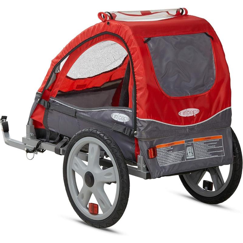 Sync and Take 2 Bike Trailer, Single and Double Seat Options, 5-Point Harness, Folding Frame, Quick Release Wheels, Easy Storage, With Bug Screen & Weather Shield, Bike Attachment