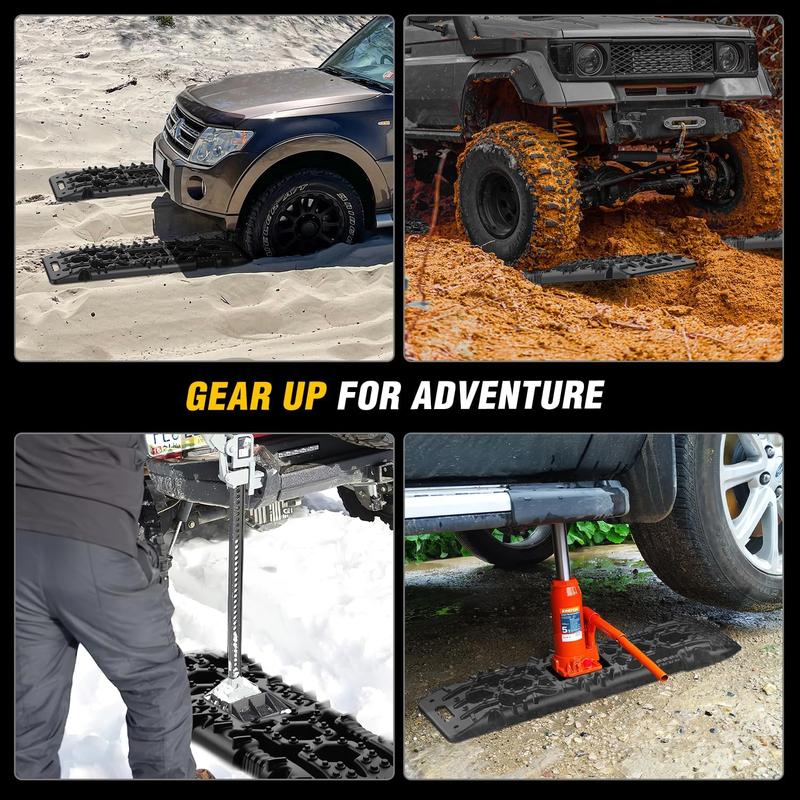 Nilight Recovery Off-Road Traction Boards with Jack Lift Base Emergency Tire Ladder Mats for 4WD 4X4 Mud Sand Snow with 2PCS Mounting kit Carry Bag 2 leashes (Black)